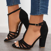 Suisecloths Block Chunky High Dress Heels Open Toe Ankle T-Strap Sandals Oshnow